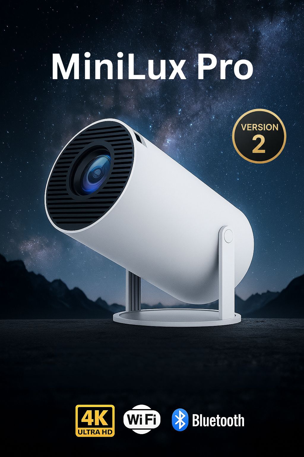 MiniLux Pro (Version 2) - Smart miniprojektor med Bluetooth og WiFi (2026-model)