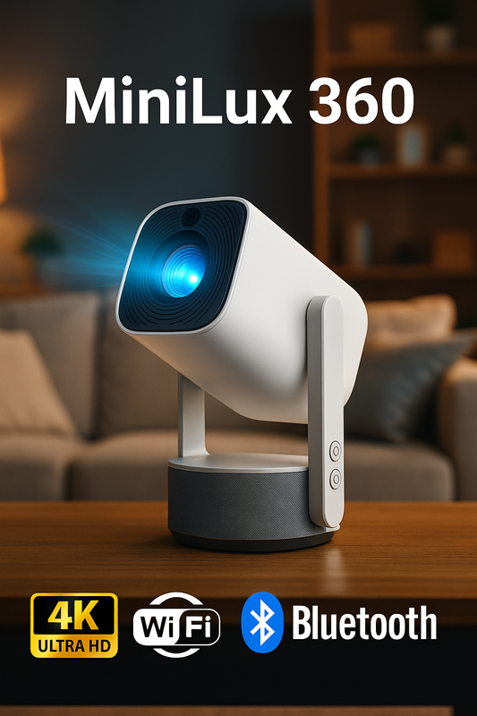 <tc>MiniLux 360 - Batteridrevet Miniprojektor med Bluetooth og Wifi</tc>
