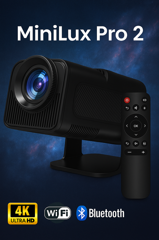 <tc>Minilux Pro 2 - Smart Miniprojektor med Bluetooth og WiFi, Sort (2025 Model)</tc>